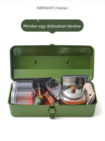 Szerszámos készlet – hordozható, nehézfém tároló doboz, kültéri kempingezéshez