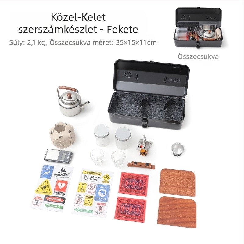 Szerszámos készlet – hordozható, nehézfém tároló doboz, kültéri kempingezéshez