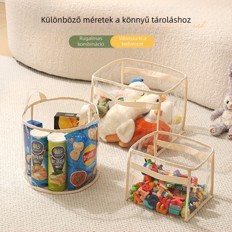 Játékok tároló kosara - Multifunkcionális, vízálló, átlátszó, nagy kapacitású tároló kézi fogantyúval