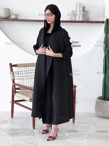 Ráncolt chiffon Abaya köntös, hosszú, 3/4-es ujjú, 95% poliészter