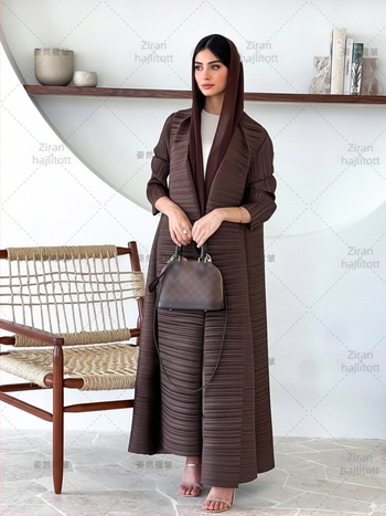 Ráncolt chiffon Abaya köntös, hosszú, 3/4-es ujjú, 95% poliészter