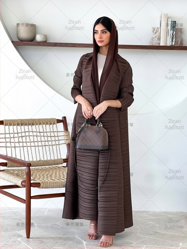 Ráncolt chiffon Abaya köntös, hosszú, 3/4-es ujjú, 95% poliészter