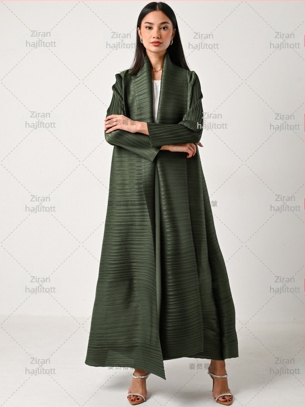 Ráncolt chiffon Abaya köntös, hosszú, 3/4-es ujjú, 95% poliészter
