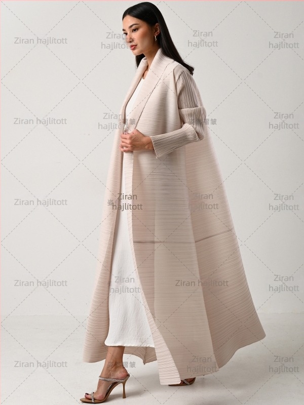 Ráncolt chiffon Abaya köntös, hosszú, 3/4-es ujjú, 95% poliészter