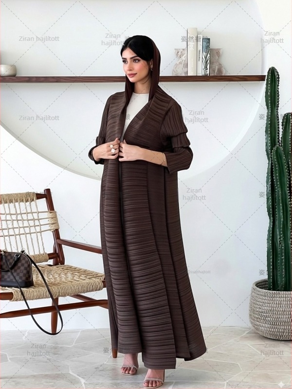 Ráncolt chiffon Abaya köntös, hosszú, 3/4-es ujjú, 95% poliészter