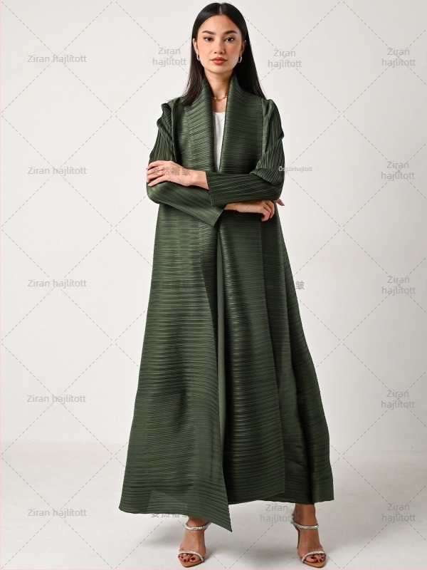 Ráncolt chiffon Abaya köntös, hosszú, 3/4-es ujjú, 95% poliészter