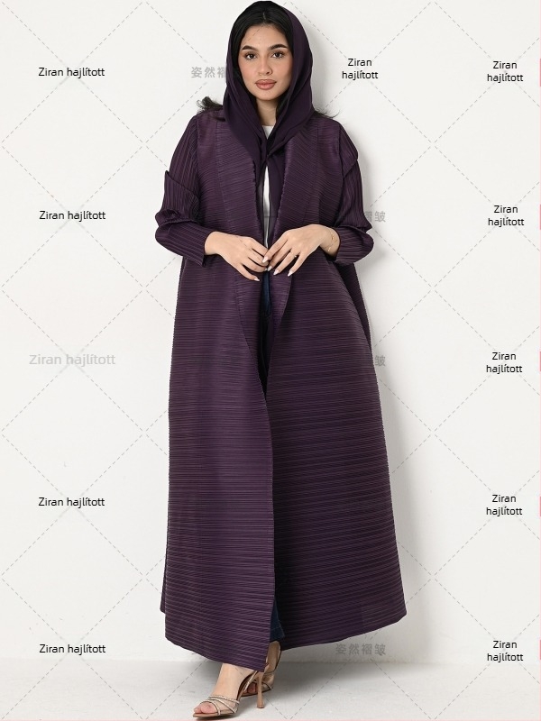 Ráncolt chiffon Abaya köntös, hosszú, 3/4-es ujjú, 95% poliészter