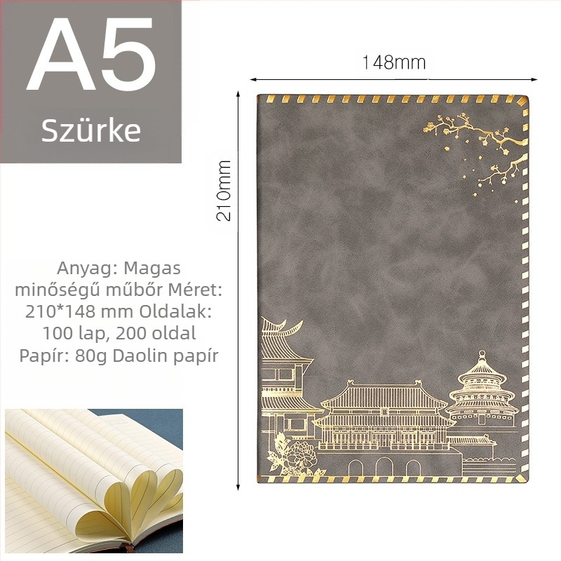 Füzet műbőr borítóval, ragasztott kötés, Dowling papír, 100 oldal