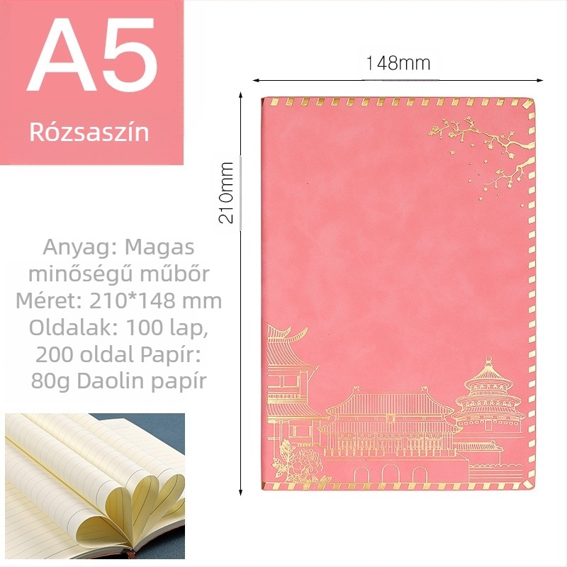 Füzet műbőr borítóval, ragasztott kötés, Dowling papír, 100 oldal