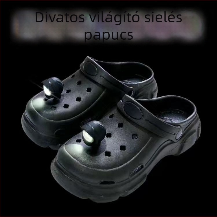 Női lukas papucs világítással — 2024 új stílus, PVC felső rész, PVC talp, injekciós talp, kétoldalas viselés
