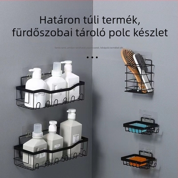 Két szintes vas mosdófalra szerelhető polc, szívóval, fúrás nélkül, összecsukható és állítható