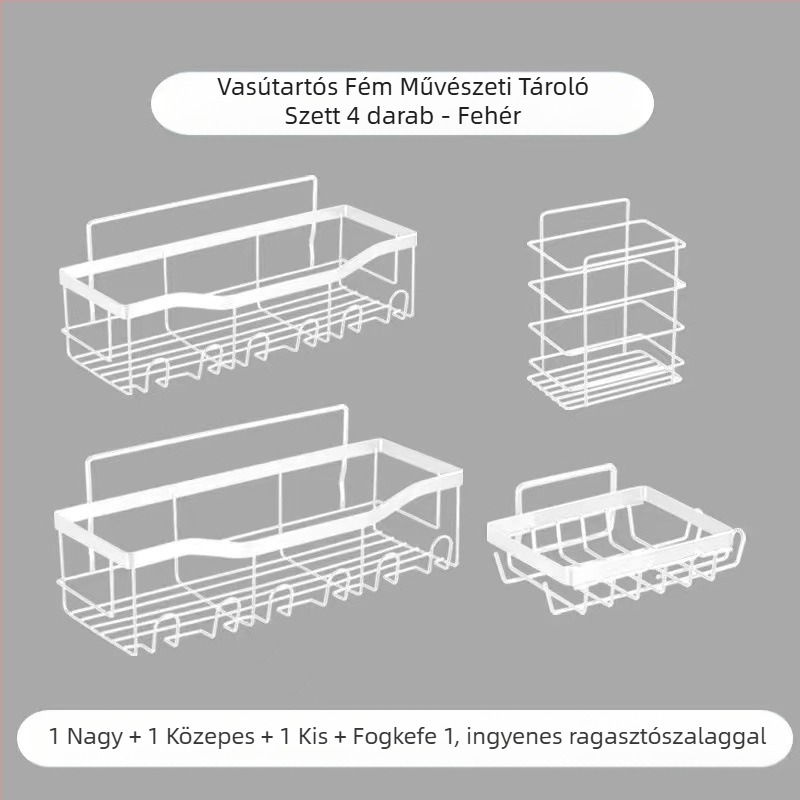 Két szintes vas mosdófalra szerelhető polc, szívóval, fúrás nélkül, összecsukható és állítható