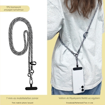 Jiang Runfa 7 mm fekete telefon zsinór, húzható és állítható, anti-vesztés, kulcstartó, crossbody hordozó, kötött