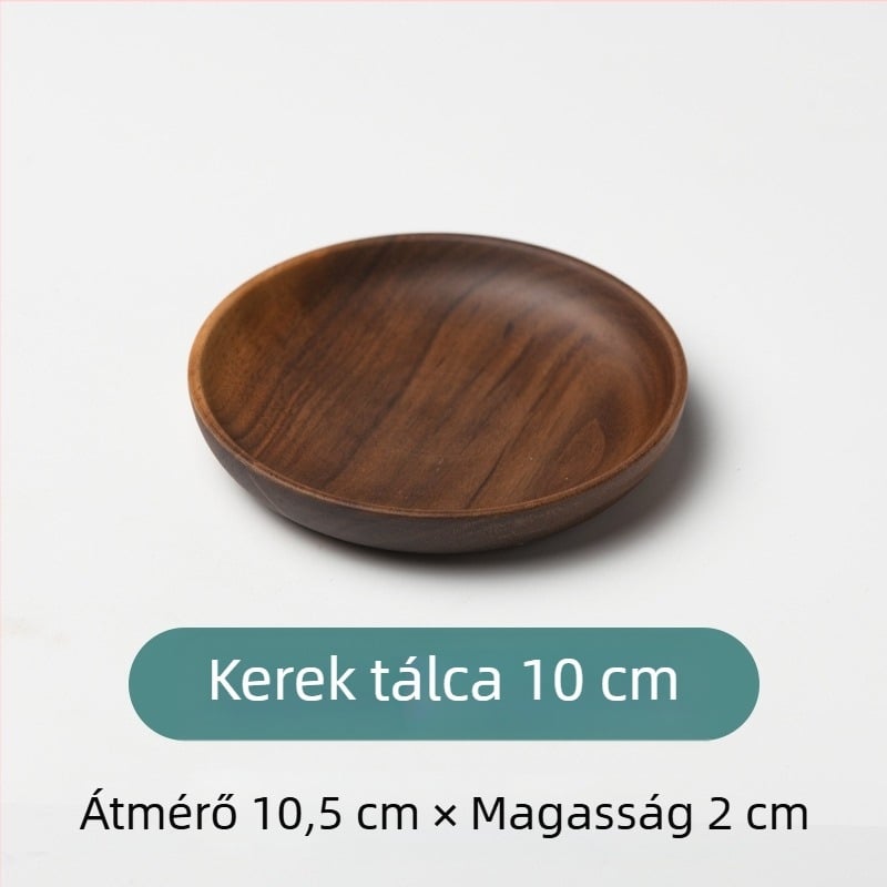 Kerek, fa alapanyagú tál sushihoz és gyümölcsökhöz, japán stílus, permetezett felület, logó nyomtatott