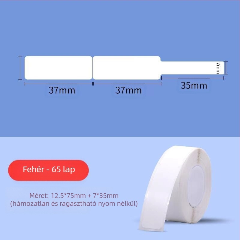 P11/P15 címkepapír címkenyomtatóhoz — termikus szintetikus papír, 75G, víz alapú ragasztó, vízálló és szakadásálló, kompatibilis a P11/P15-tel