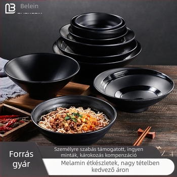 Melamin tál tésztafélékhez, japán stílus, kör alakú, egyszínű mintázat, mikrohullámú sütő nem használható