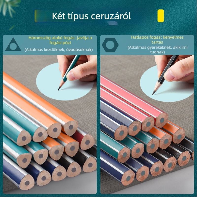 Háromszög alakú ceruza radírral, hatszögletű fej gyerekeknek