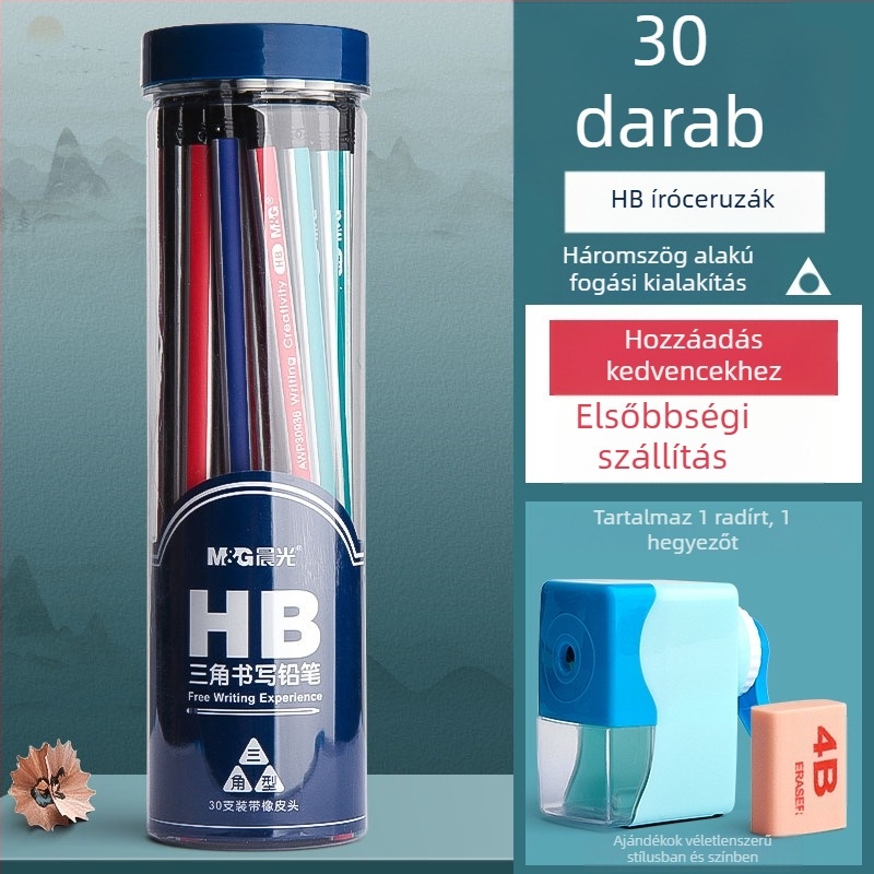 Háromszög alakú ceruza radírral, hatszögletű fej gyerekeknek