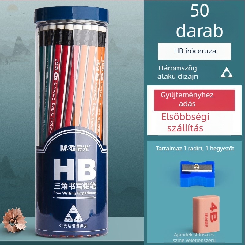 Háromszög alakú ceruza radírral, hatszögletű fej gyerekeknek