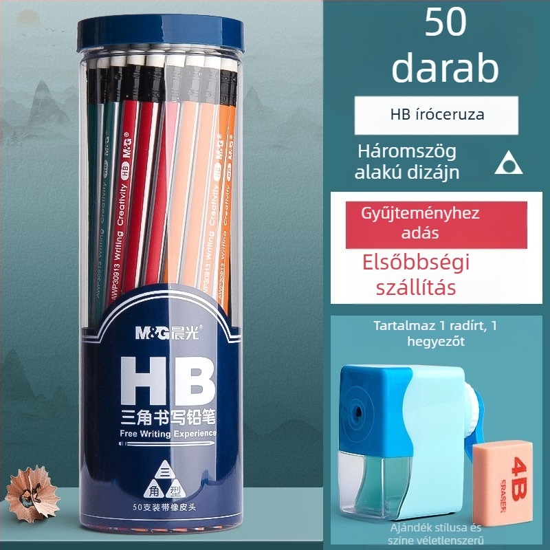 Háromszög alakú ceruza radírral, hatszögletű fej gyerekeknek