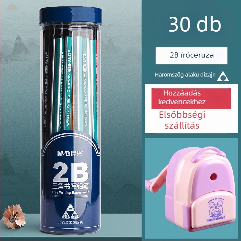 Háromszög alakú ceruza radírral, hatszögletű fej gyerekeknek