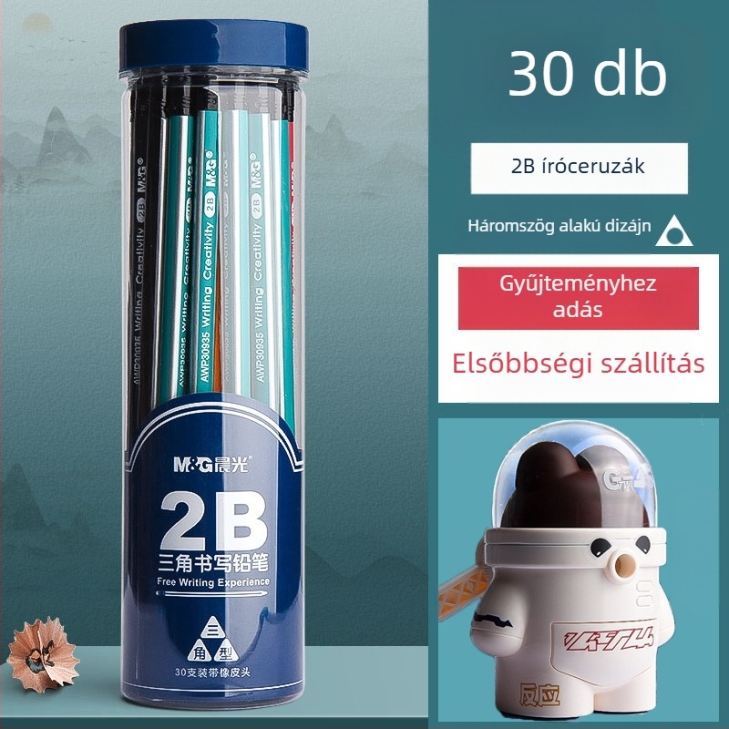 Háromszög alakú ceruza radírral, hatszögletű fej gyerekeknek