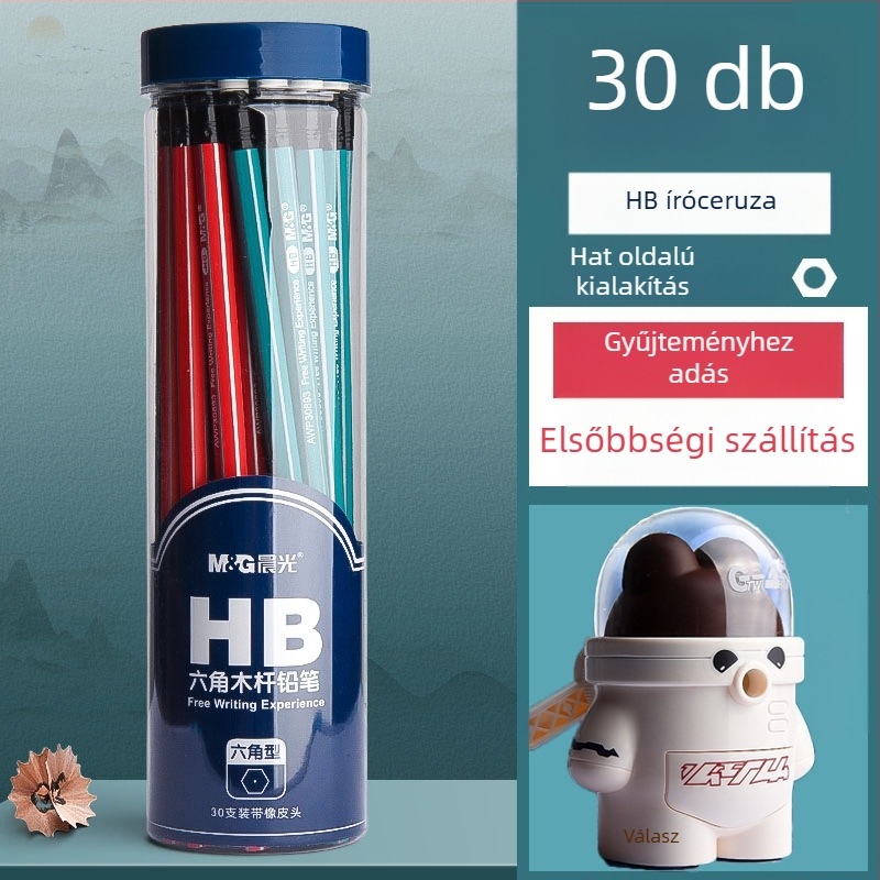 Háromszög alakú ceruza radírral, hatszögletű fej gyerekeknek