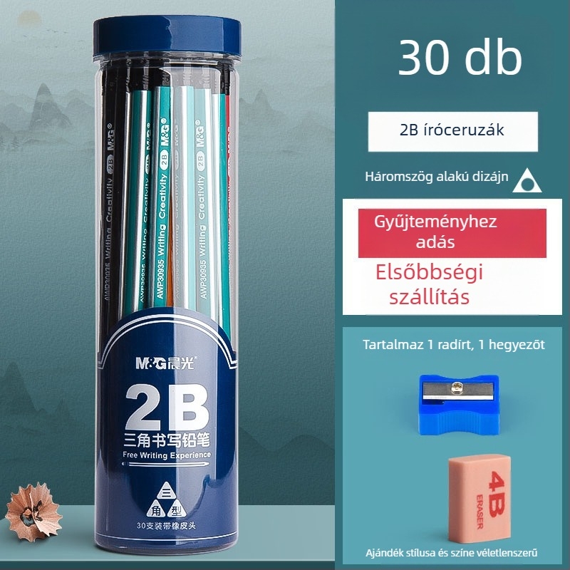 Háromszög alakú ceruza radírral, hatszögletű fej gyerekeknek