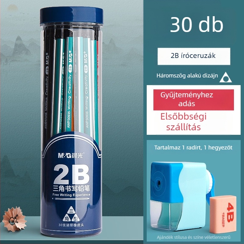 Háromszög alakú ceruza radírral, hatszögletű fej gyerekeknek