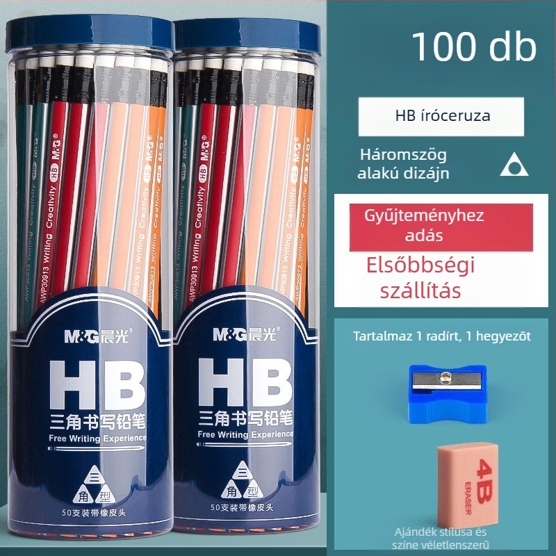 Háromszög alakú ceruza radírral, hatszögletű fej gyerekeknek