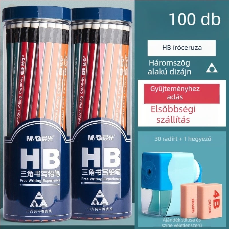 Háromszög alakú ceruza radírral, hatszögletű fej gyerekeknek