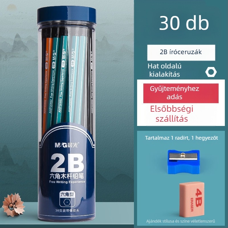 Háromszög alakú ceruza radírral, hatszögletű fej gyerekeknek