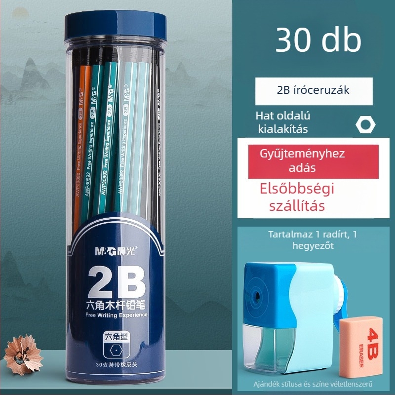 Háromszög alakú ceruza radírral, hatszögletű fej gyerekeknek