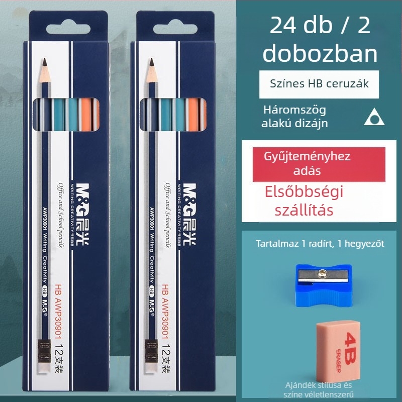 Háromszög alakú ceruza radírral, hatszögletű fej gyerekeknek