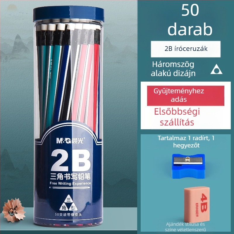 Háromszög alakú ceruza radírral, hatszögletű fej gyerekeknek