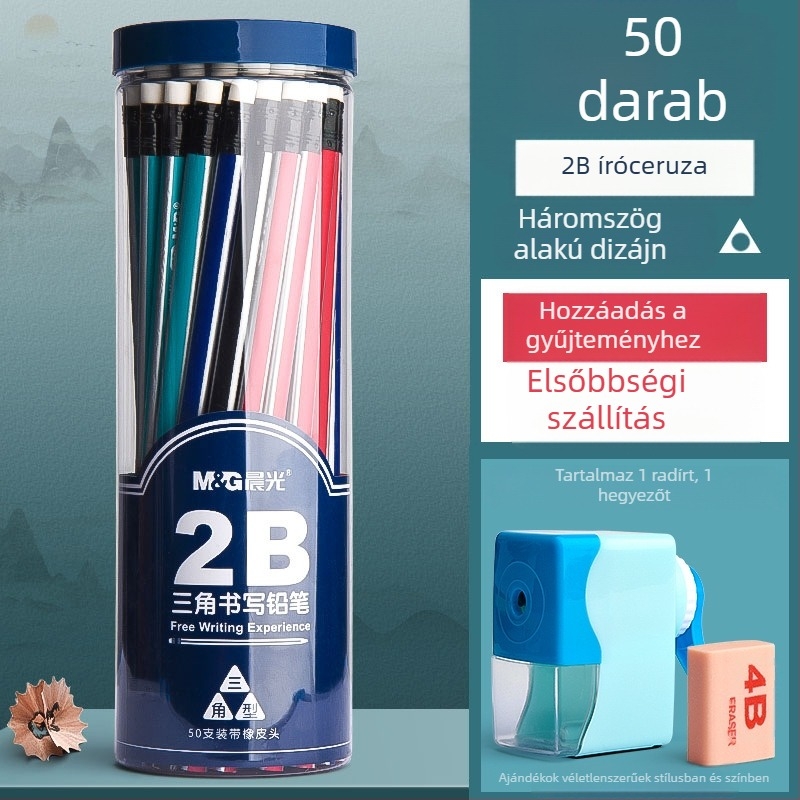 Háromszög alakú ceruza radírral, hatszögletű fej gyerekeknek