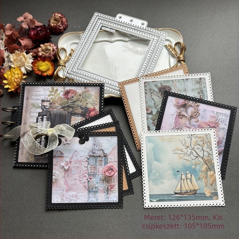Dantemintás vágó sablon szénacélból scrapbookinghez, fényképalbumokhoz és kártyákhoz – otthoni használat, modern egyszerű stílus