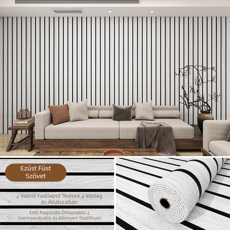 Öntapadós PVC falburkolat fa textúrával és rácsos mintával, vízálló és nedvességálló, nappali televízióháttérhez