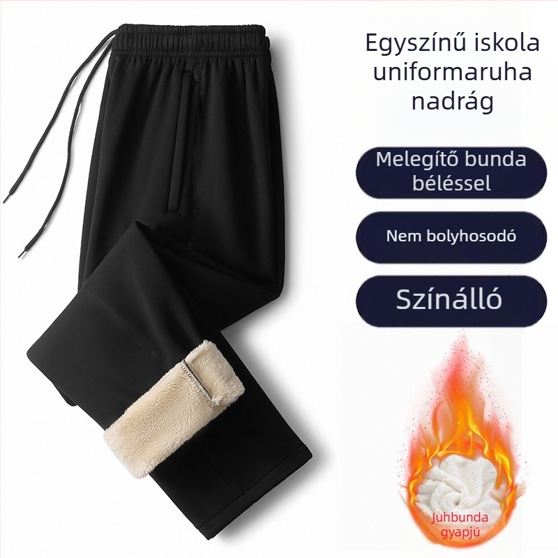Uniszex iskolai egyenruha nadrág, laza, egyenes szabás, pamut anyag, téli meleg, középiskolás diákok számára