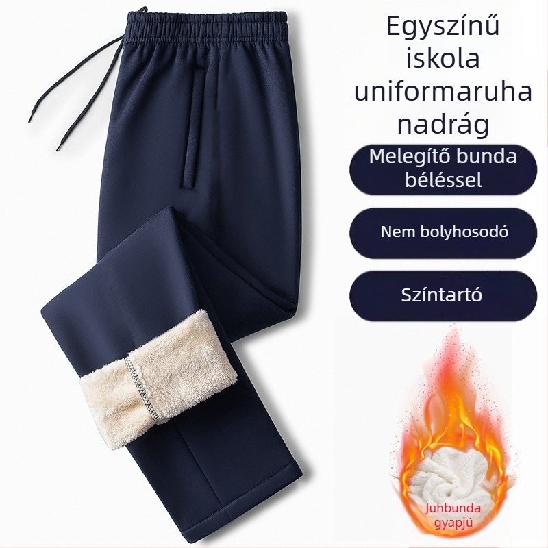 Uniszex iskolai egyenruha nadrág, laza, egyenes szabás, pamut anyag, téli meleg, középiskolás diákok számára