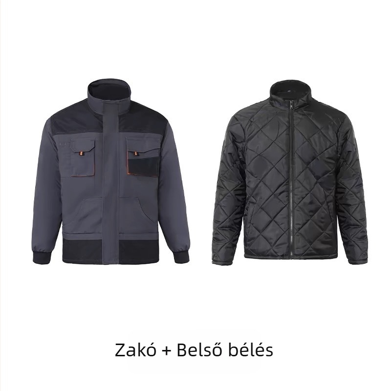 Autóreparáláshoz készülő munkaruha-szett, kopásálló Oxford vászon, kétrészes szett több zsebbel, porvédelmi funkció, hímzés lehetősége.