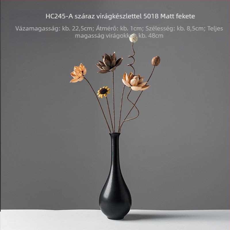 Zén-stílusú szárított virágcsokor nappalira – vegyes elemekkel, lótusz és fenyőtobozokkal (Variety: Lily; Material: Other; Craft: Other; Gift: No)