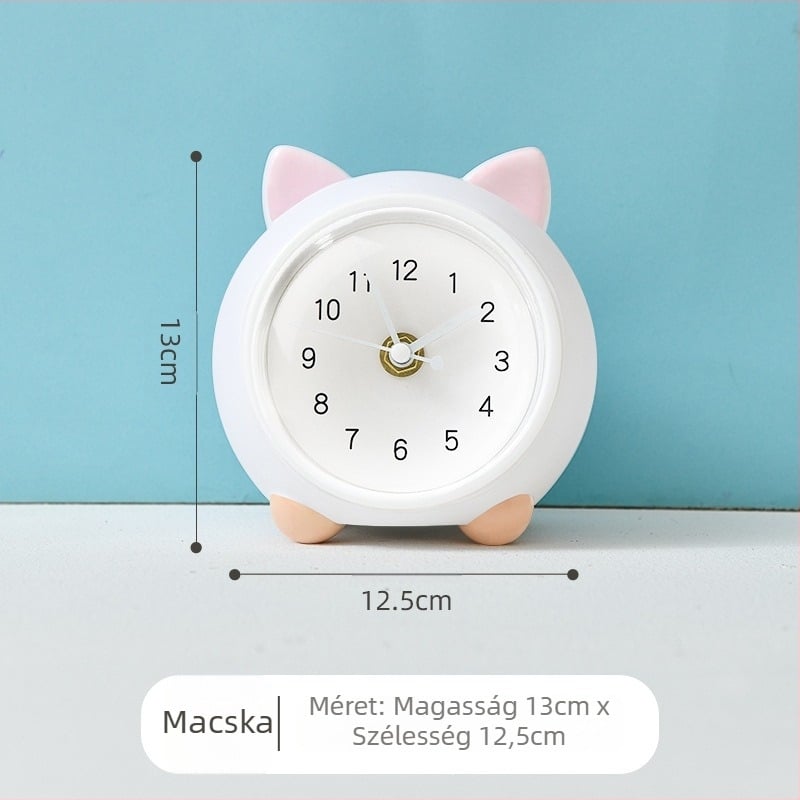 Gyerekeknek szóló asztali óra piggy bankkal és éjjeli fényével, akkumulátoros, mechanikus működés, egyoldalas műanyag tok, rajzfilm stílus