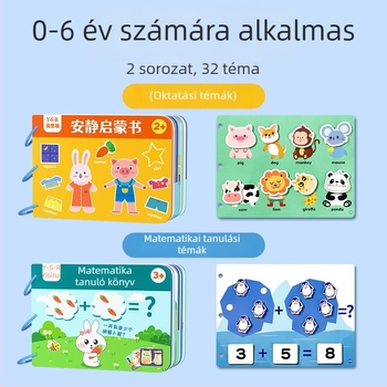 Oktató csendes könyv 4–6 éveseknek – kognitív fejlesztés, kéz-szem koordináció, tépéses és ragasztós feladatok