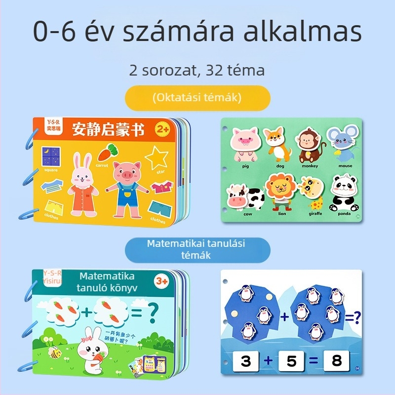 Oktató csendes könyv 4–6 éveseknek – kognitív fejlesztés, kéz-szem koordináció, tépéses és ragasztós feladatok
