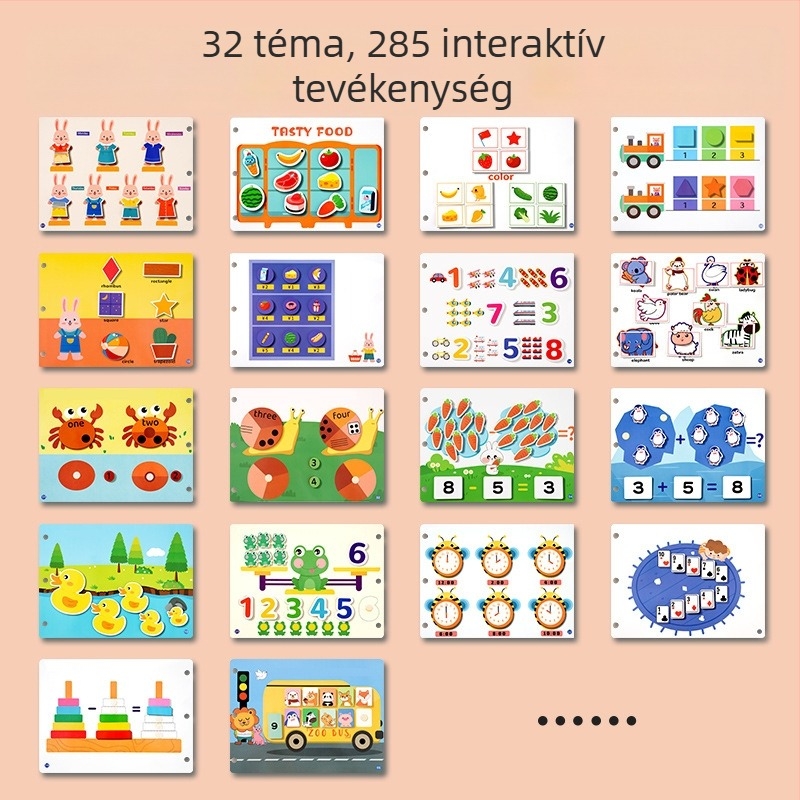 Oktató csendes könyv 4–6 éveseknek – kognitív fejlesztés, kéz-szem koordináció, tépéses és ragasztós feladatok