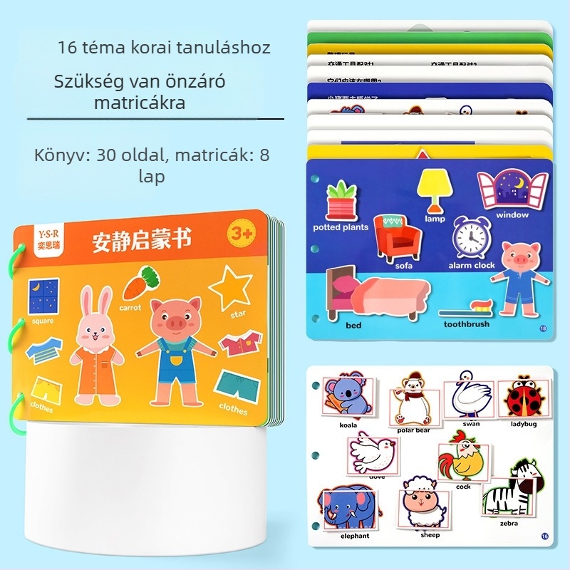 Oktató csendes könyv 4–6 éveseknek – kognitív fejlesztés, kéz-szem koordináció, tépéses és ragasztós feladatok