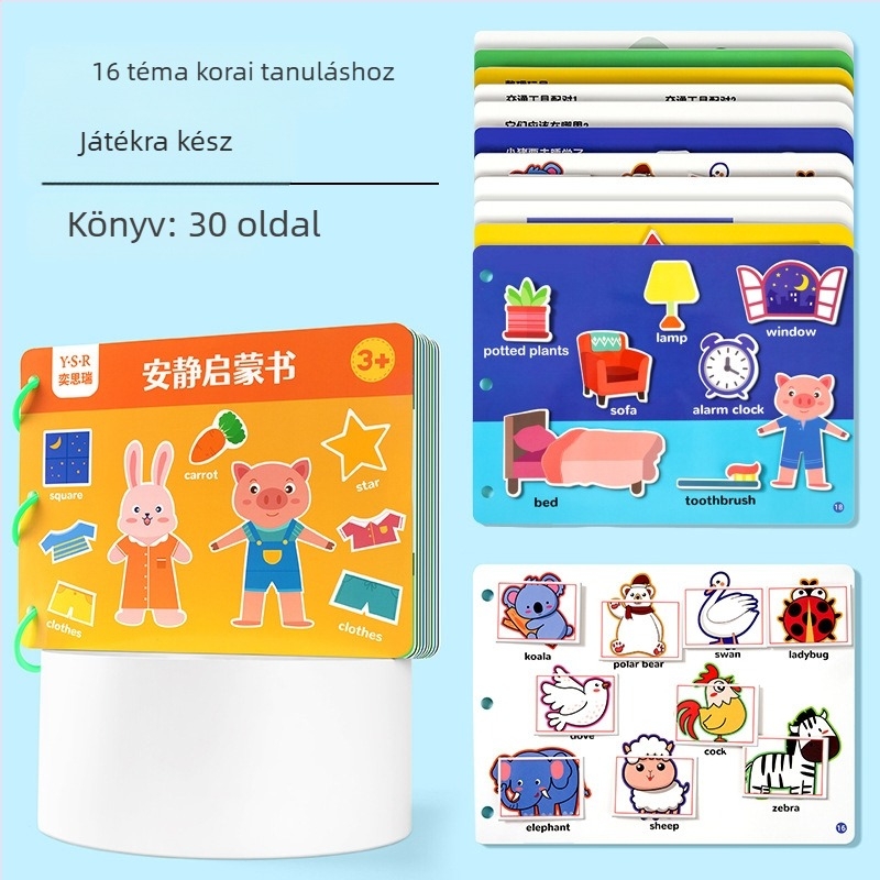 Oktató csendes könyv 4–6 éveseknek – kognitív fejlesztés, kéz-szem koordináció, tépéses és ragasztós feladatok