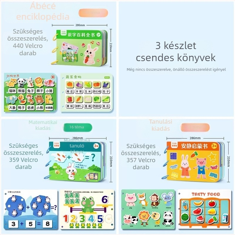 Oktató csendes könyv 4–6 éveseknek – kognitív fejlesztés, kéz-szem koordináció, tépéses és ragasztós feladatok