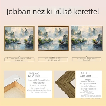 Kínai táj digitális olajfestmény – DIY kézzel festett színezés akril-olajfestékkel, tömörfa keret, kínai stílus